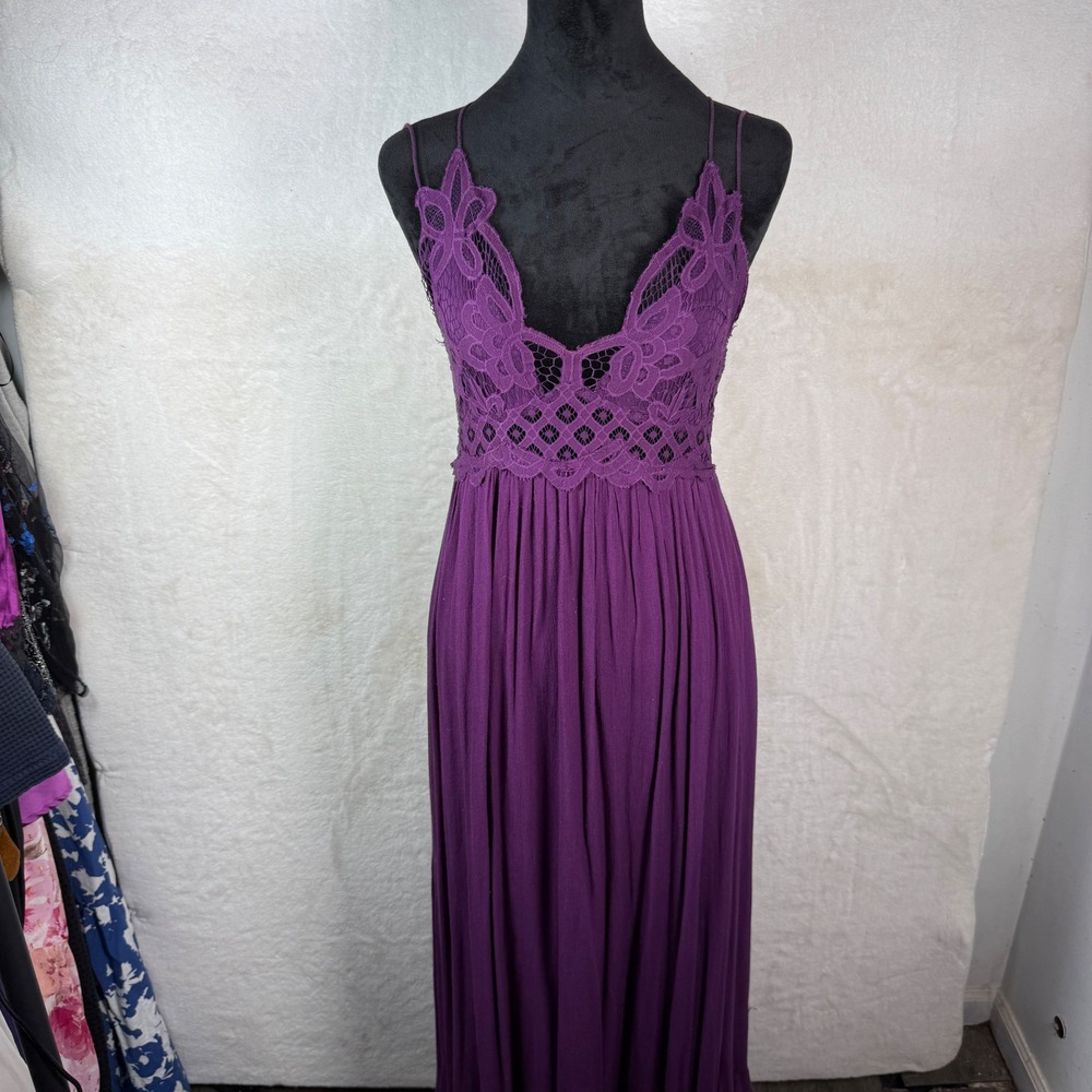 FP One Free People Purple Lace Maxi Dress Ruffle Hem Small Boho Festival